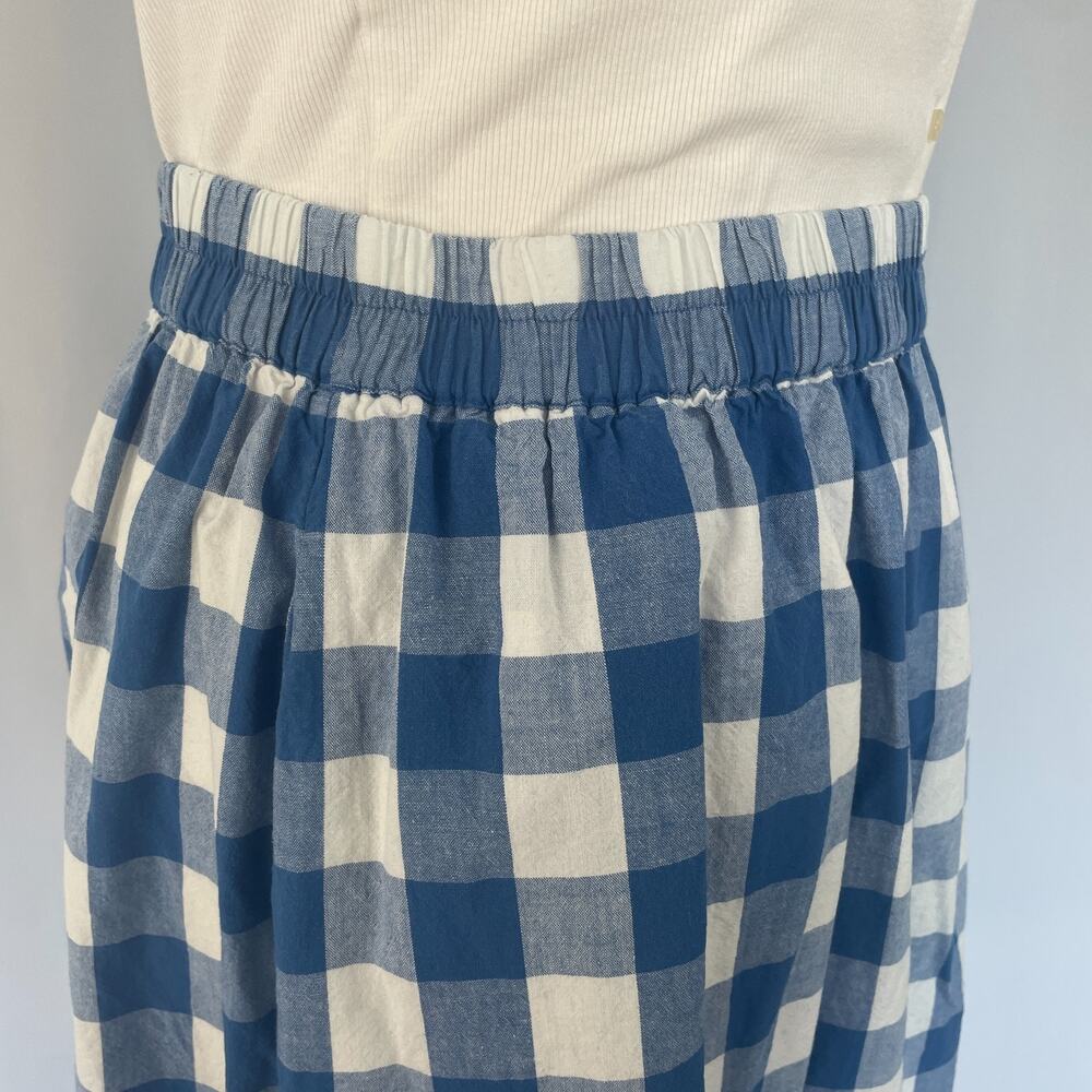 Midi Skirt Plus Size 1X Blue White Gingham Plaid Cotton Picnic Summer Preppy - Picture 3 of 11